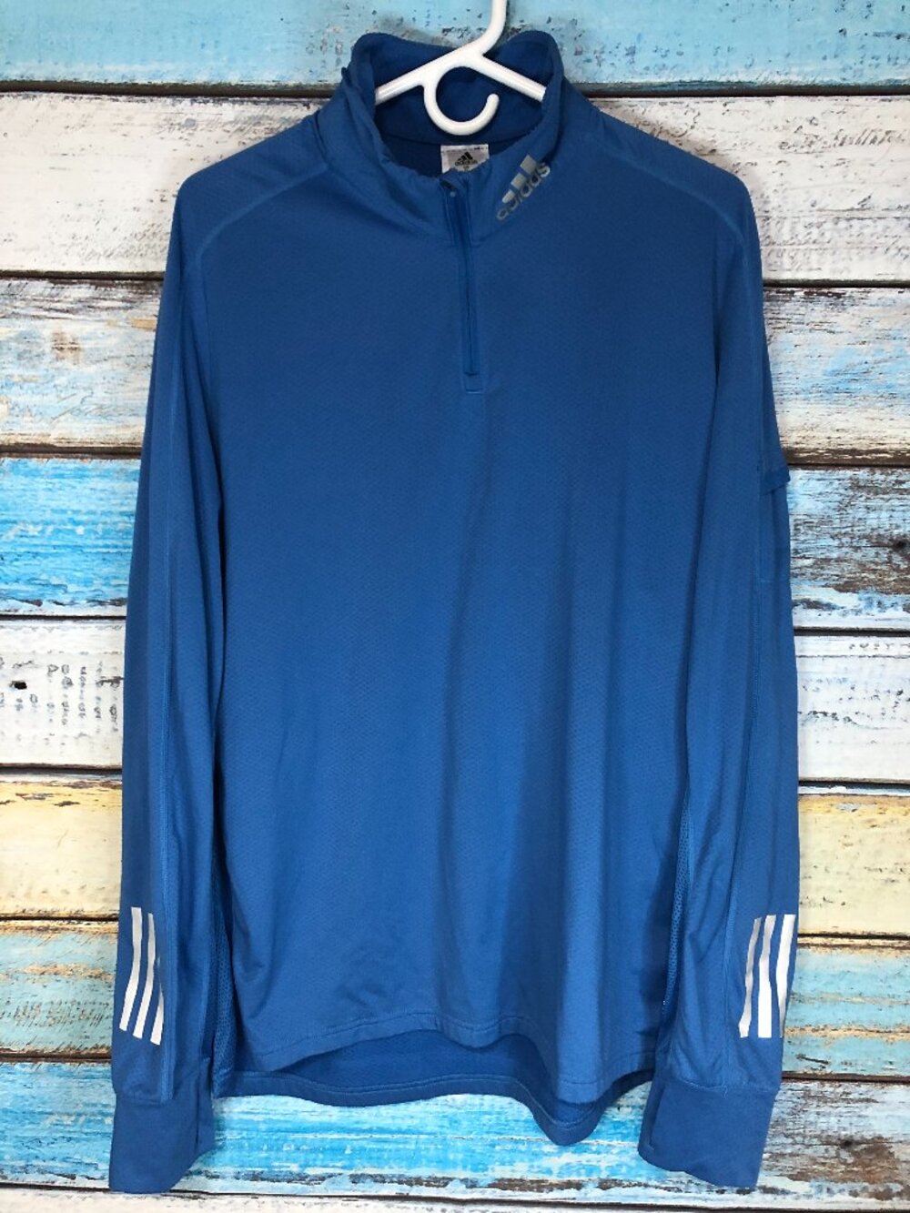 Adidas Men's XL  ‘Own The Run’ Focus Blue 1/4 zip w/ reflective & thumb holes